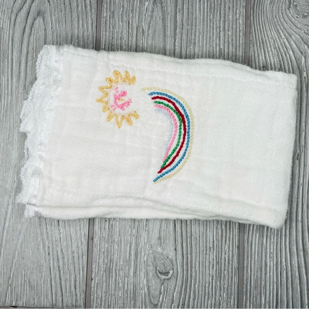 8 vintage hand made baby burp clothes / wash cloths embroidered / crochet / sewn